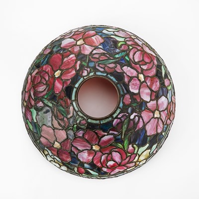 Lot 233 - Tiffany Studios Bronze and Leaded Glass Peony Table Lamp