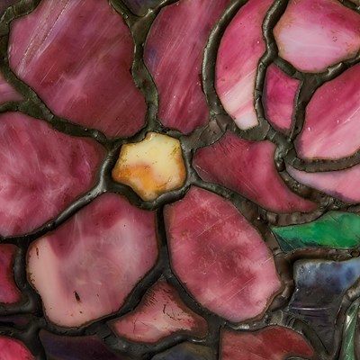 Lot 233 - Tiffany Studios Bronze and Leaded Glass Peony Table Lamp