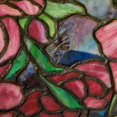 Lot 233 - Tiffany Studios Bronze and Leaded Glass Peony Table Lamp
