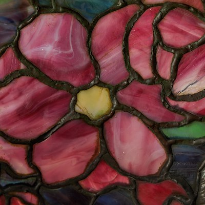 Lot 233 - Tiffany Studios Bronze and Leaded Glass Peony Table Lamp