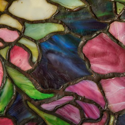 Lot 233 - Tiffany Studios Bronze and Leaded Glass Peony Table Lamp