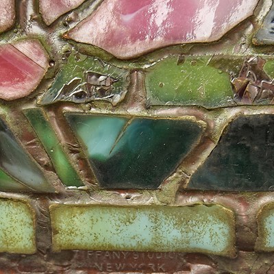 Lot 233 - Tiffany Studios Bronze and Leaded Glass Peony Table Lamp