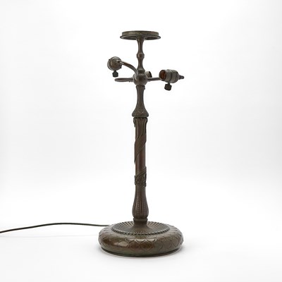 Lot 233 - Tiffany Studios Bronze and Leaded Glass Peony Table Lamp