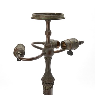 Lot 233 - Tiffany Studios Bronze and Leaded Glass Peony Table Lamp