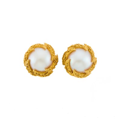 Lot 1098 - Pair of Gold and Mabé Pearl Earclips