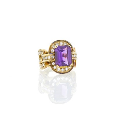 Lot 1225 - Gold, Amethyst and Diamond Ring