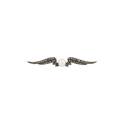 Lot 144 - Russian Antique Silver, Gold, Pearl and Diamond Wings of Horace Pin
