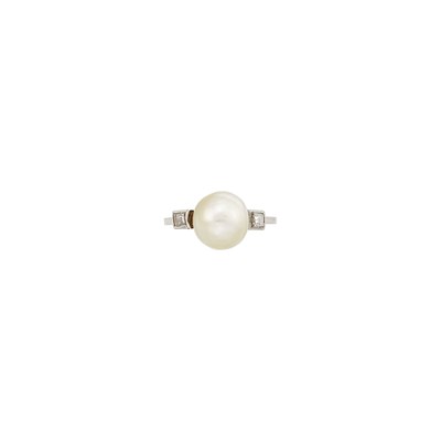 Lot 1196 - Platinum, Natural Pearl and Diamond Ring