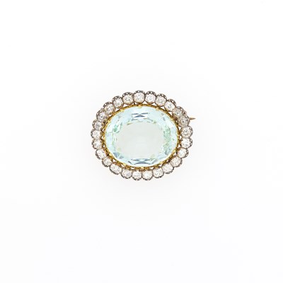 Lot 1186 - Silver, Gold, Aquamarine and Diamond Pin