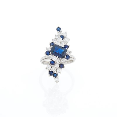 Lot 1106 - White Gold, Sapphire and Diamond Cluster Ring