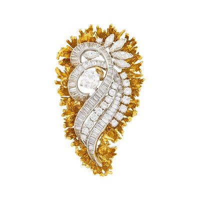 Lot 1224 - Platinum and Diamond Brooch with Gold Jacket