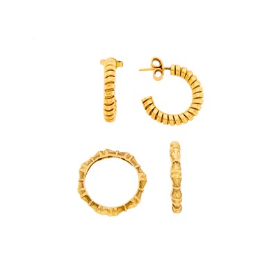 Lot 1221 - Pair of Gold Hoop Earrings and Pair of Band Rings