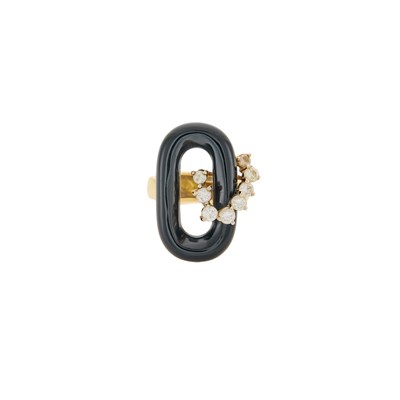 Lot 1219 - Gold, Black Onyx and Diamond Ring