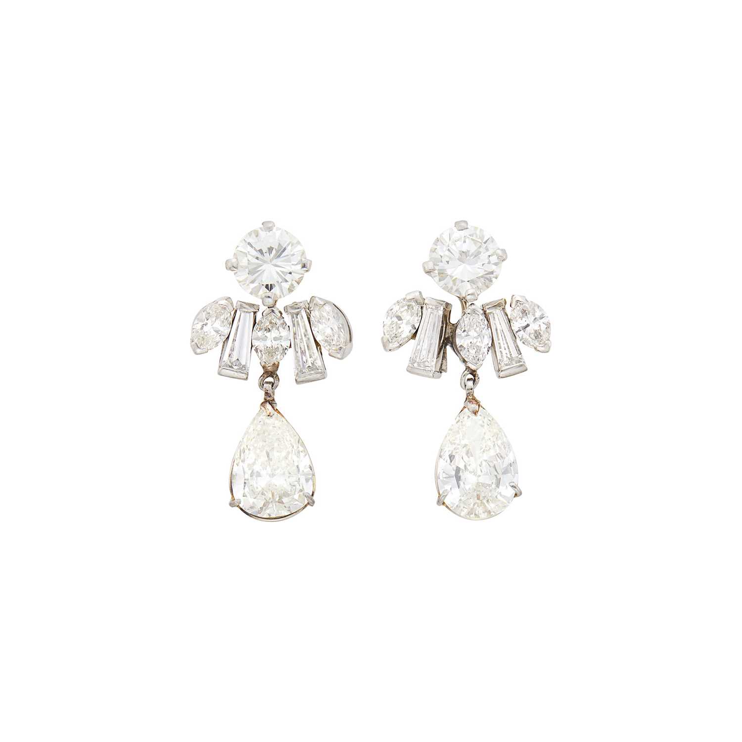 Lot 1225 - Pair of Platinum and Diamond Pendant-Earrings