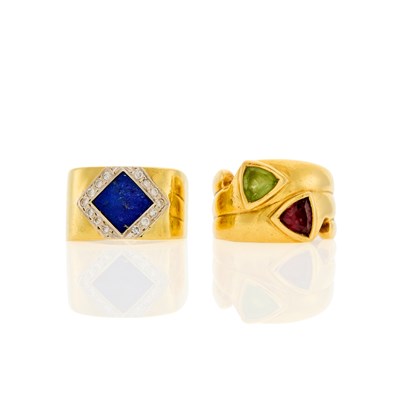 Lot 1231 - Two Two-Color Gold, Platinum, Diamond and Gem-Set Rings