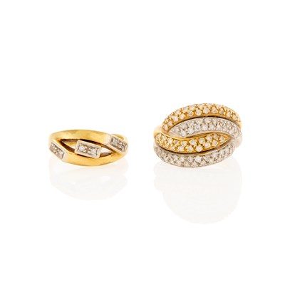 Lot 1232 - Two Two-Color Gold and Diamond Rings