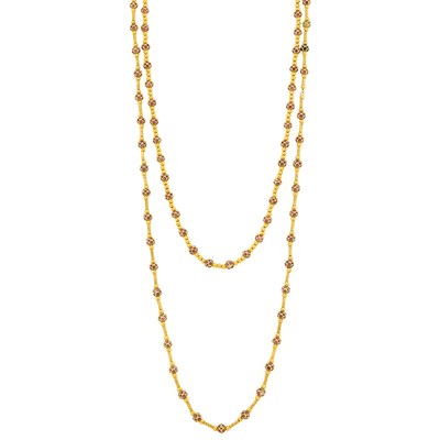 Lot 1252 - Two Gold, Ruby and Sapphire Bead Necklaces