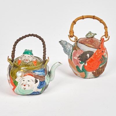Lot 289 - Two Japanese Painted Banko Ware Pottery Teapots