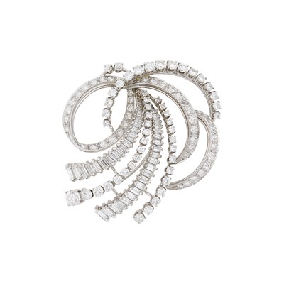 Lot 123 - Platinum and Diamond Ribbon Brooch