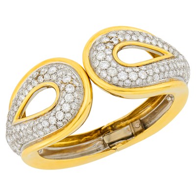 Lot 1227 - Two-Color Gold and Diamond Bangle Bracelet