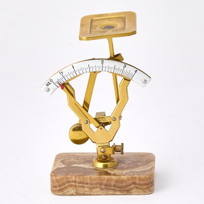 Lot 3240 - Brass Letter Scale on Hardstone Base