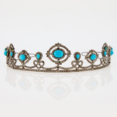 Lot 1321 - Silver, Simulated Turquoise and Diamond Tiara