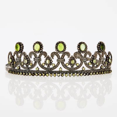 Lot 1336 - White Metal and Green Stone and Diamond Tiara