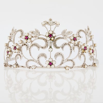 Lot 1337 - White Metal, Freshwater Pearl and Synthetic Ruby Tara
