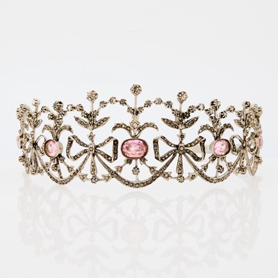 Lot 1319 - Silver, Synthetic Pink Stone and Diamond Tiara
