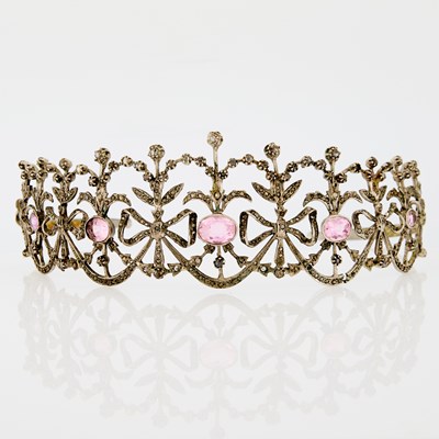 Lot 1318 - White Metal, Pink Sapphire, Glass and Diamond Tiara