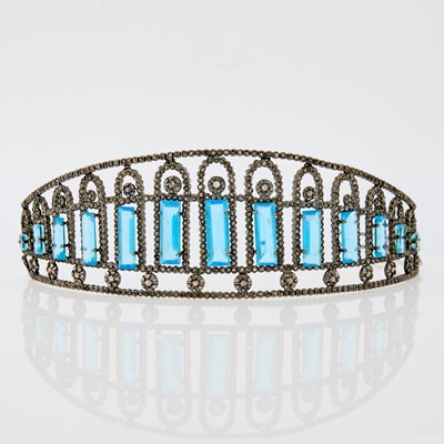 Lot 1322 - Silver, Blue Glass and Diamond Tiara
