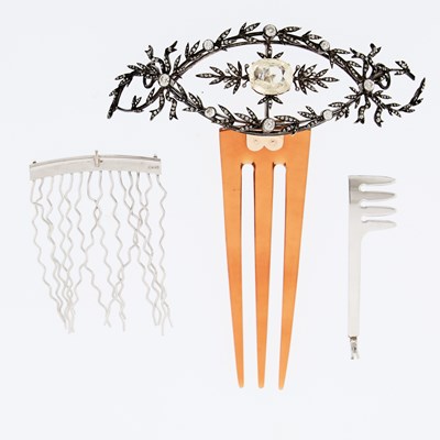 Lot 1325 - Silver, Yellow Sapphire and Diamond Hair Comb and Metal Fragments