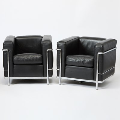 Lot 436 - Pair of Le Corbusier for Cassina Chromed Metal and Upholstered "LC2" Armchairs