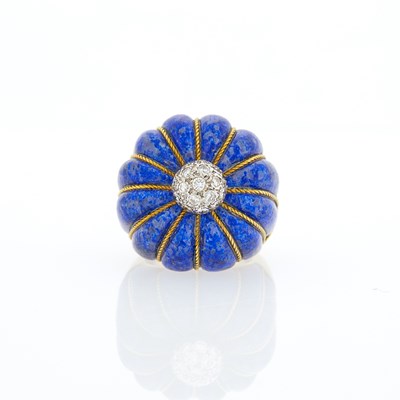 Lot 1039 - Two-Color Gold, Fluted Lapis and Diamond Ring