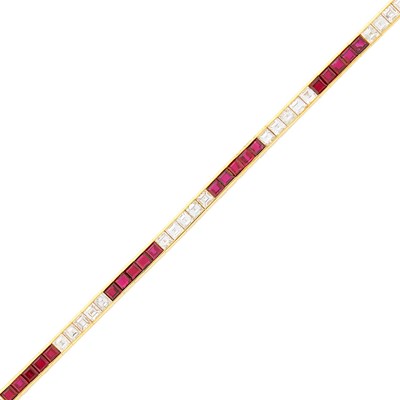 Lot 1213 - Gold, Ruby and Diamond Straightline Bracelet
