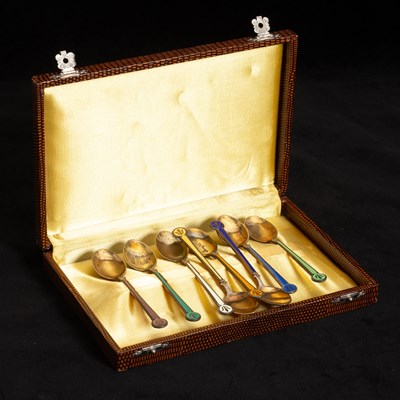 Lot 207 - Set of Eight Sterling and Enamel Tea Spoons
