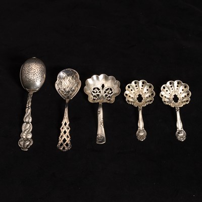 Lot 213 - Group of Four Assorted Sterling Silver Spoons and Strainers
