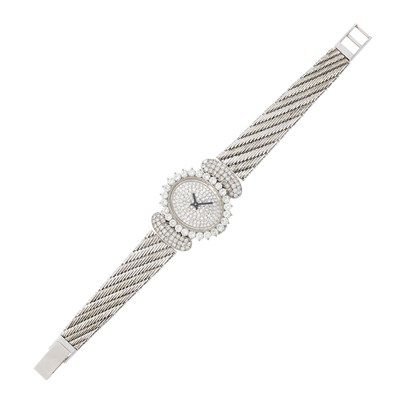 Lot 125 - White Gold and Diamond Mesh Wristwatch