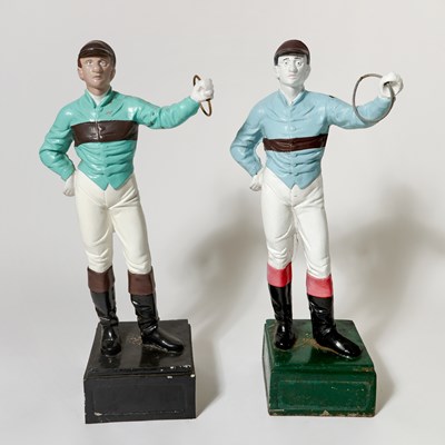 Lot 232 - Two Cast Iron Lawn Jockeys Painted in Whitney Silks
