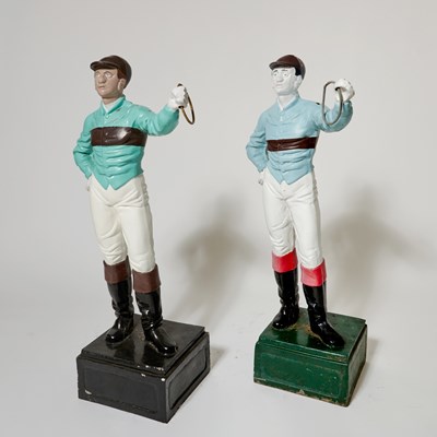Lot 232 - Two Cast Iron Lawn Jockeys Painted in Whitney Silks