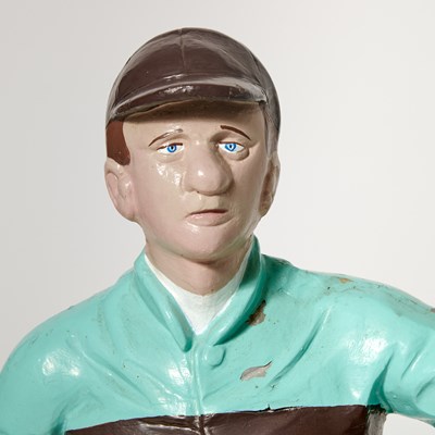 Lot 232 - Two Cast Iron Lawn Jockeys Painted in Whitney Silks