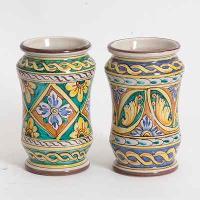 Lot 242 - Pair of Italian Glazed Ceramic Albarello Vases