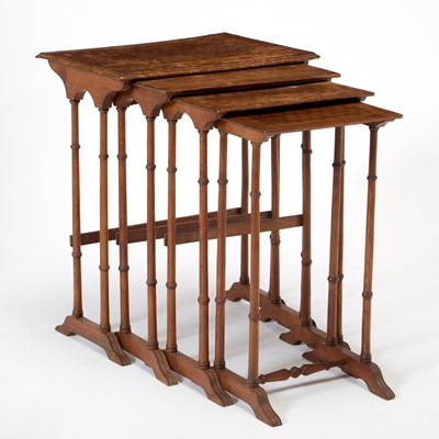 Lot 212 - Set of Four Parquetry Walnut Nesting Tables