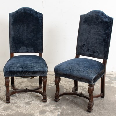 Lot 214 - Pair of Baroque Style Velvet-Upholstered Mahogany Side Chairs
