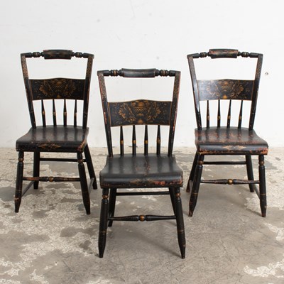 Lot 101 - Set of Three American Black-Painted and Stenciled Side Chairs