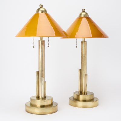 Lot 324 - Pair of Art Deco Style Brass Table Lamps
