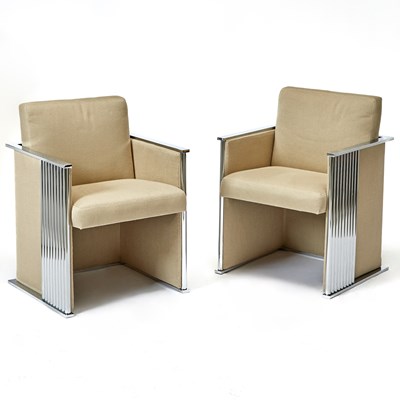 Lot Pair of Milo Boughman for Thayer Coggin Chrome Cube Armchairs