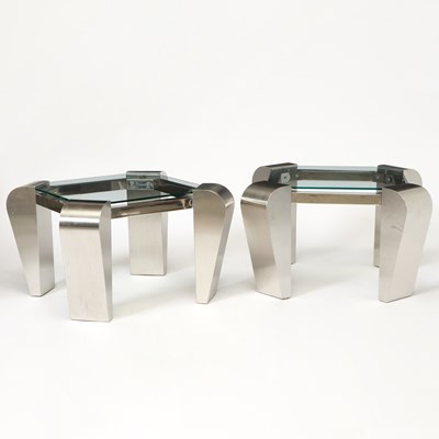 Lot Pair of Stainless Steel and Glass Side Tables