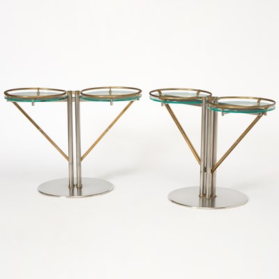 Lot Pair of Stainless Steel and Glass Side Tables