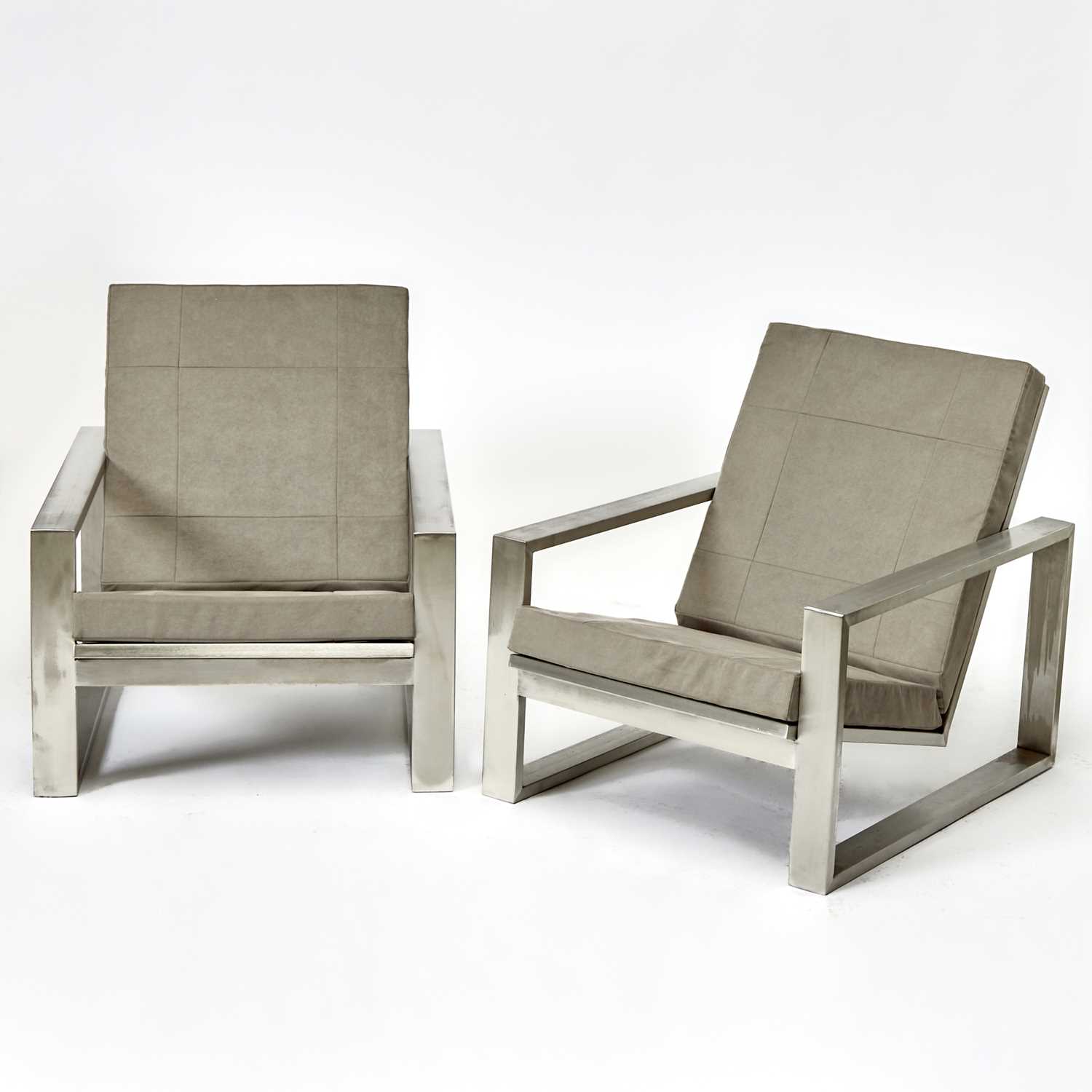 Lot 351 - Pair of Stainless Steel Upholstered Lounge Chairs
